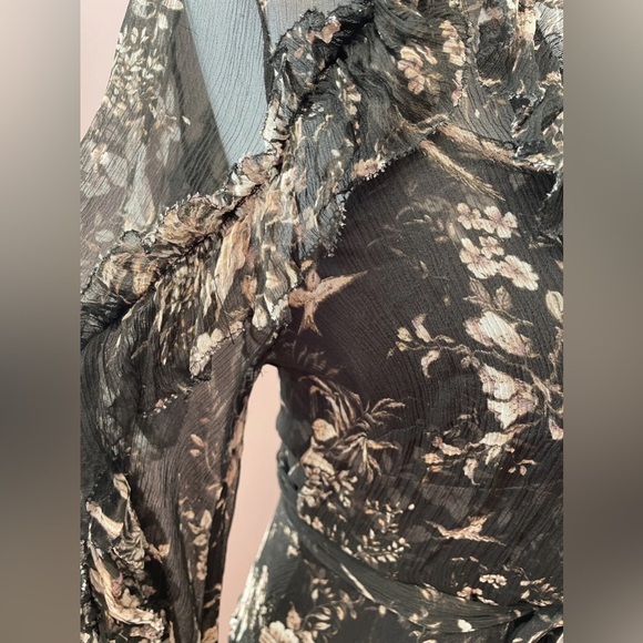 Zimmermann 100% Silk A-Line Black Printed Long Sleeve Ruffle Wrap Dress - Picture 7 of 10